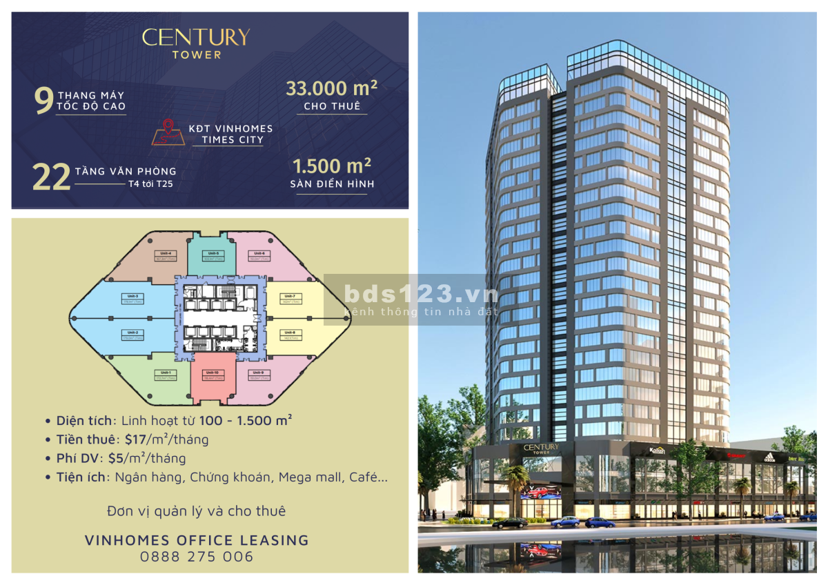 Vinhomes Century Tower tòa tháp Văn phòng cho thuê tại Vinhomes Times City