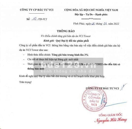 Chung cư VCI Tower chuẩn bị tăng giá 3%, giá tốt đầu tư sinh lời cao