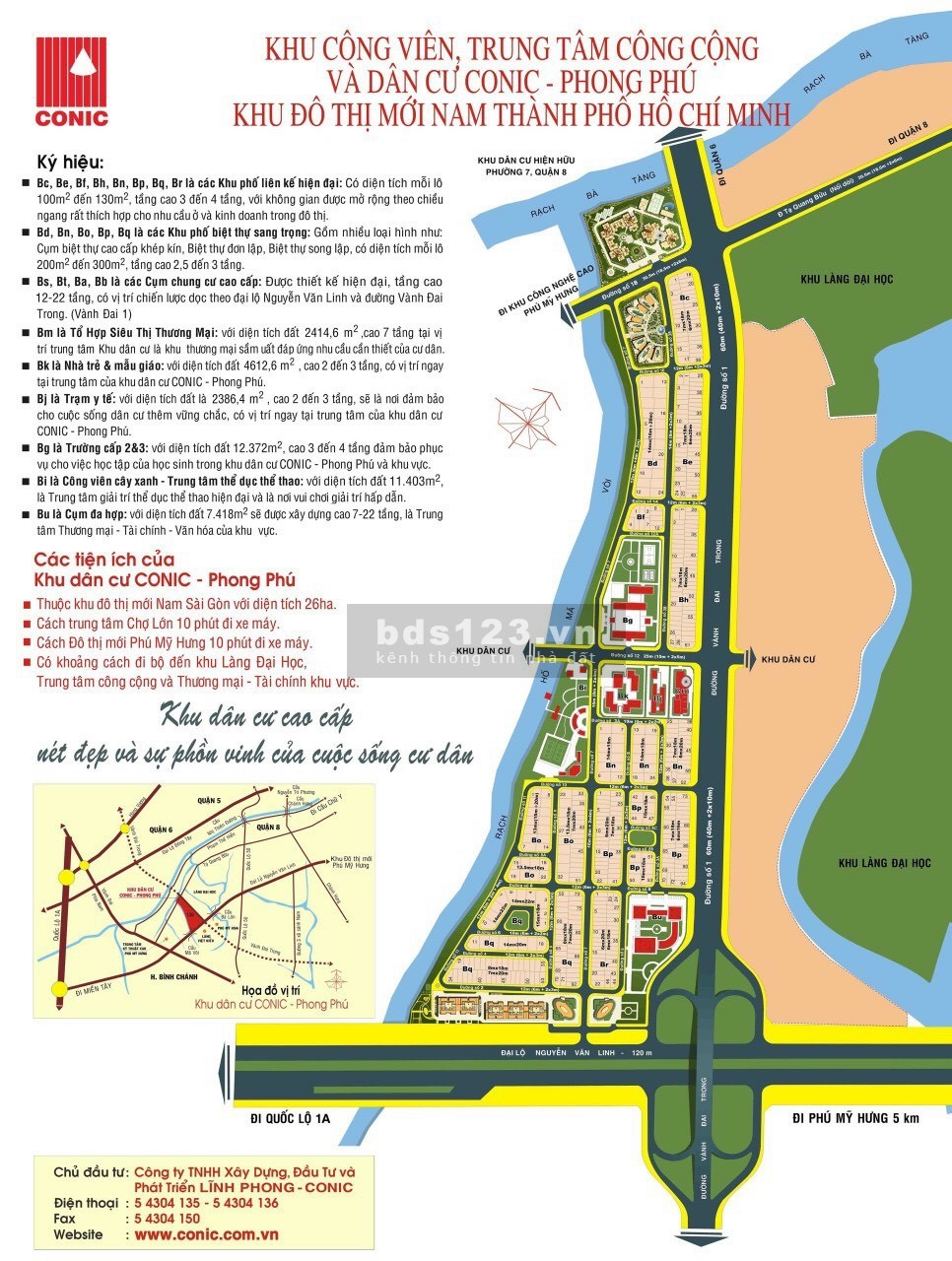 Bán lô đất nhà phố 2 mặt tiền KDC Conic, DT: 280m2 - X. Phong Phú, Bình Chánh.