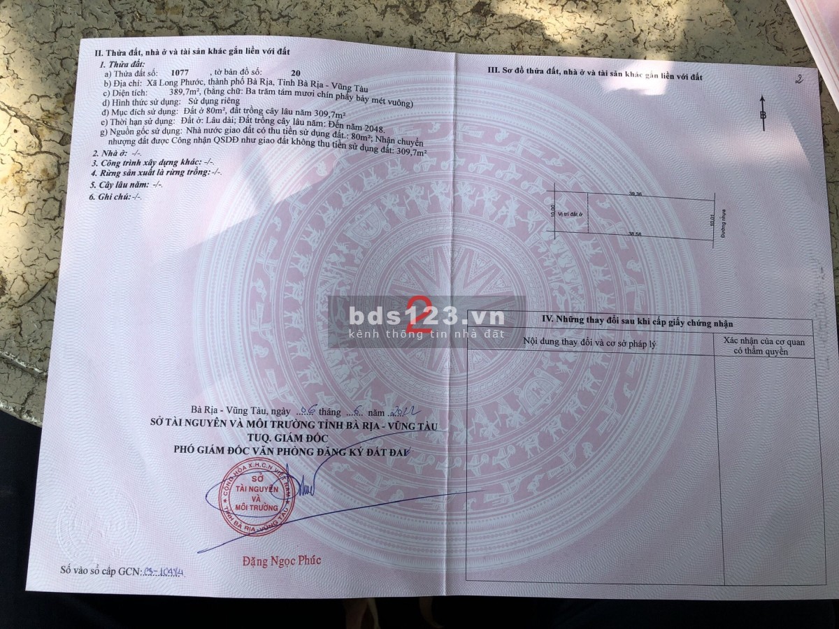 Đất chính chủ mặt tiền lớn tại xã Long Phước thành phố Bà Rịa Vũng Tàu giá đầu tư siêu lợi nhuận