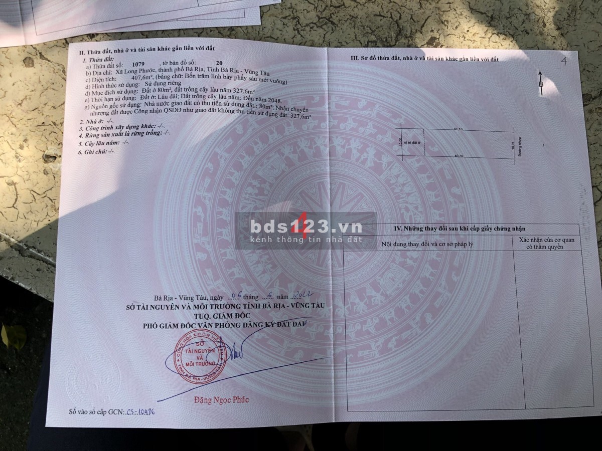 Đất chính chủ mặt tiền lớn tại xã Long Phước thành phố Bà Rịa Vũng Tàu giá đầu tư siêu lợi nhuận