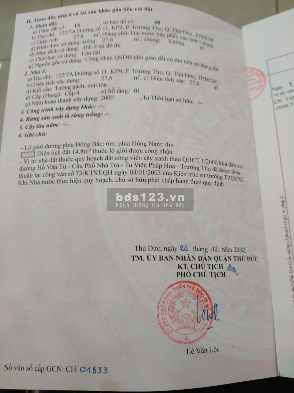 Bán nhà 1 trệt 1 lầu đường 11 P Trường Thọ TP Thủ Đức, lh 0908800836