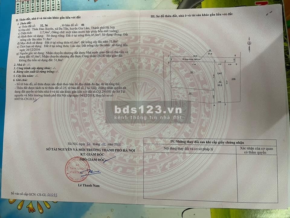 Bán 65m2 đất Thôn Đào Xuyên Gia Lâm Hà Nội. 20m ra đường ô tô tránh