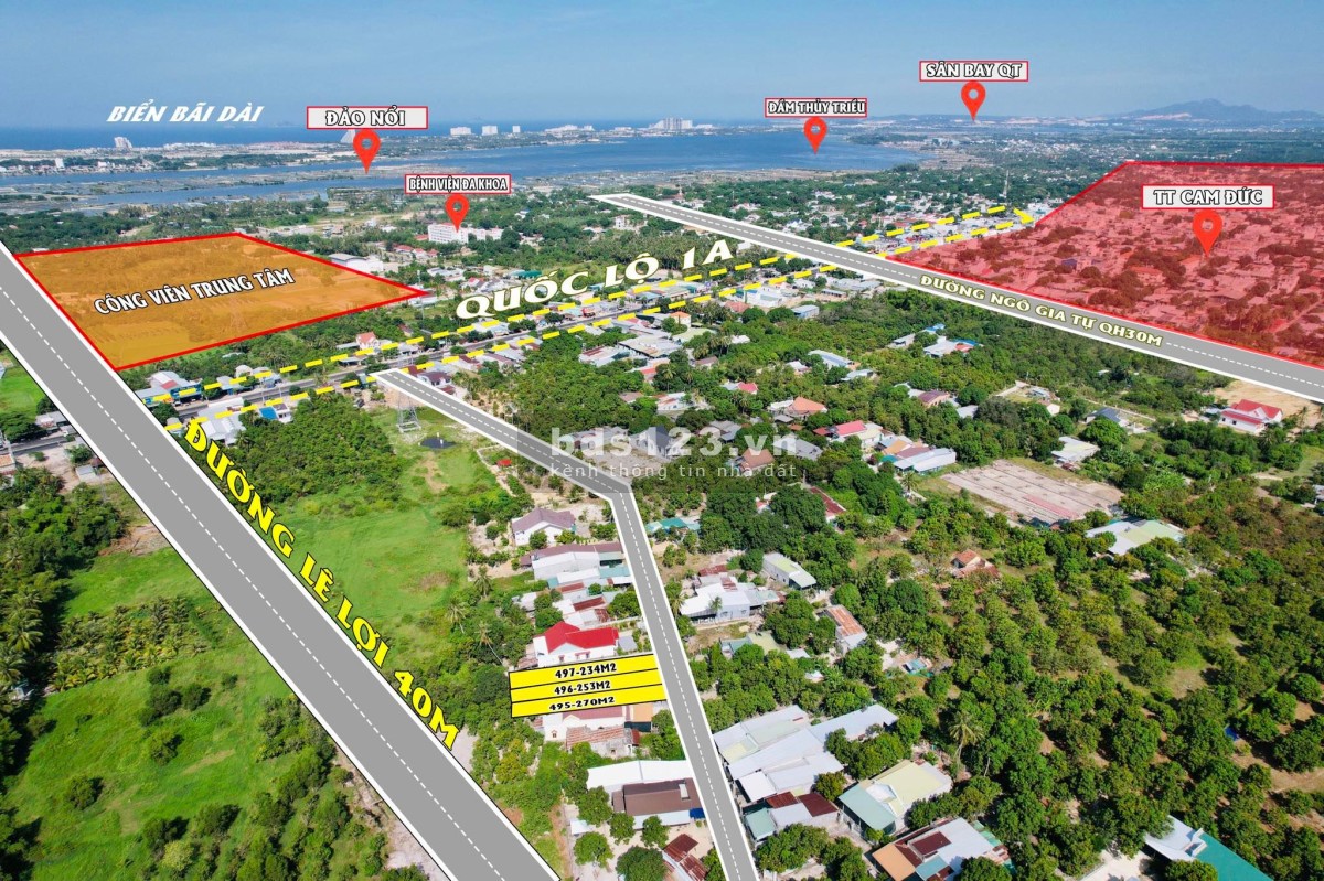 Bán đất trung tâm Cam Lâm giá rẻ nhất khu vực chỉ 10tr/m2 ,Gần Ql1A ,Giáp đường Lê Lợi 40m,