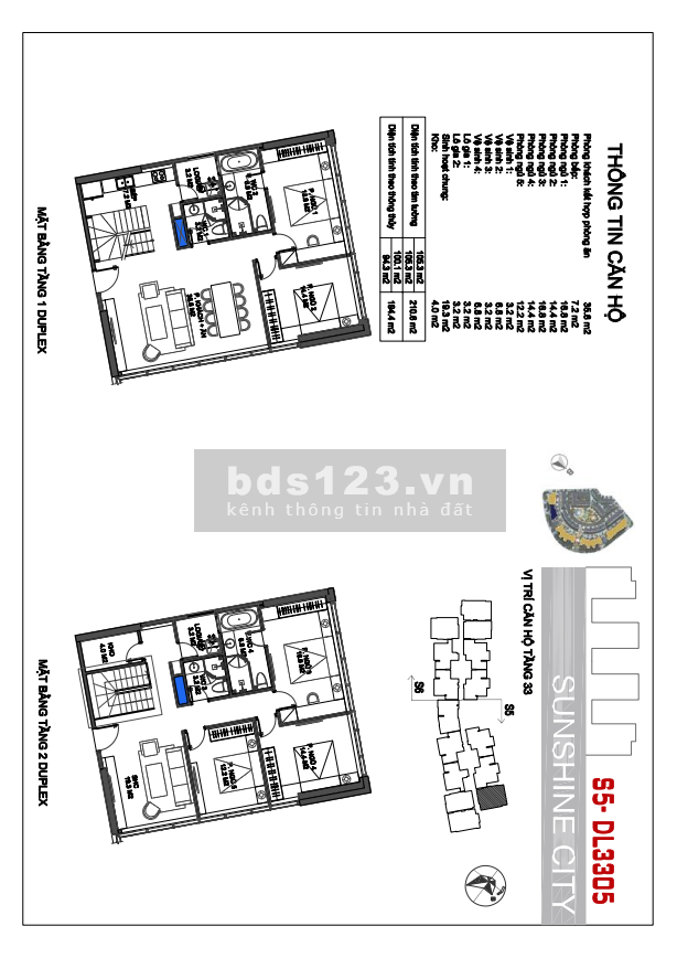 Bán căn hộ Duplex S5-DL3305 Sunshine City, DT 211m2, nội thất hoàng kim, 3 mặt thoáng