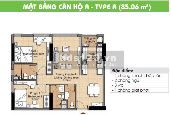 Bán CH chung cư Era Town, 2PN 3WC, diện tích sử dụng 85m², giá bán 1.68 tỷ