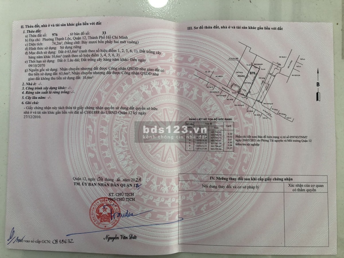 Đất 4.5x17m Thạnh Lộc 16 hẻm 1 sẹc xe hơi cực hiếm giá bán 4 tỷ