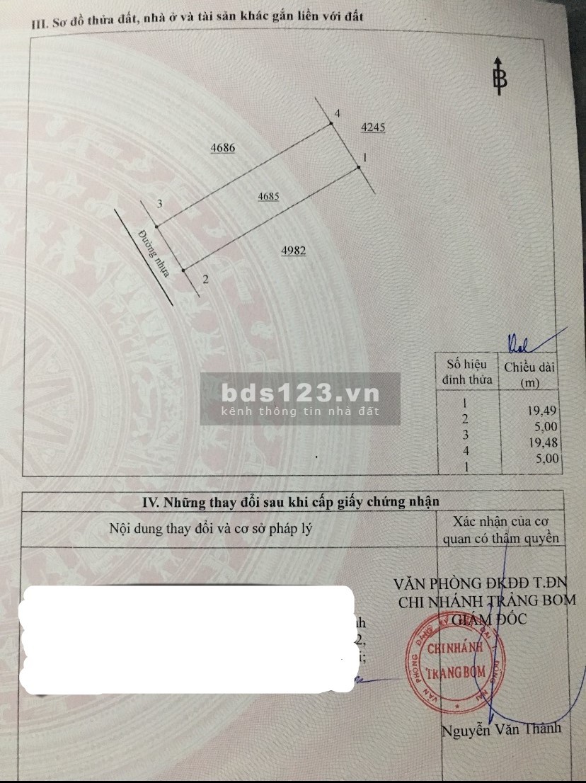 Cần bán 97,4m2 đất vị trí đẹp giá 1,5 tỷ tại xã An Viễn, huyện Trảng Bom