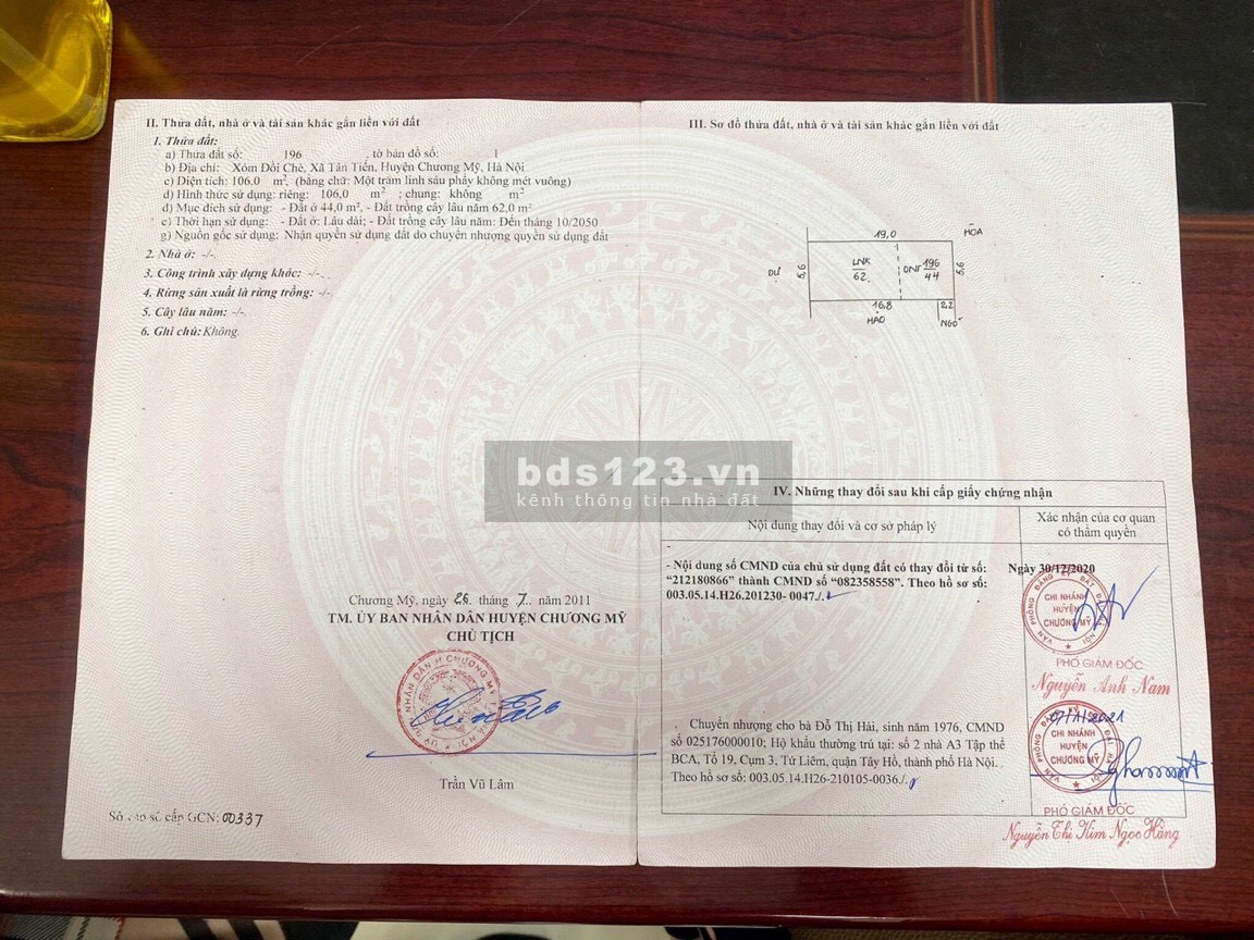Bán gấp trong tuần mảnh 106m2 Tân Tiến Chương Mỹ Hà Nội giá 830 triệu