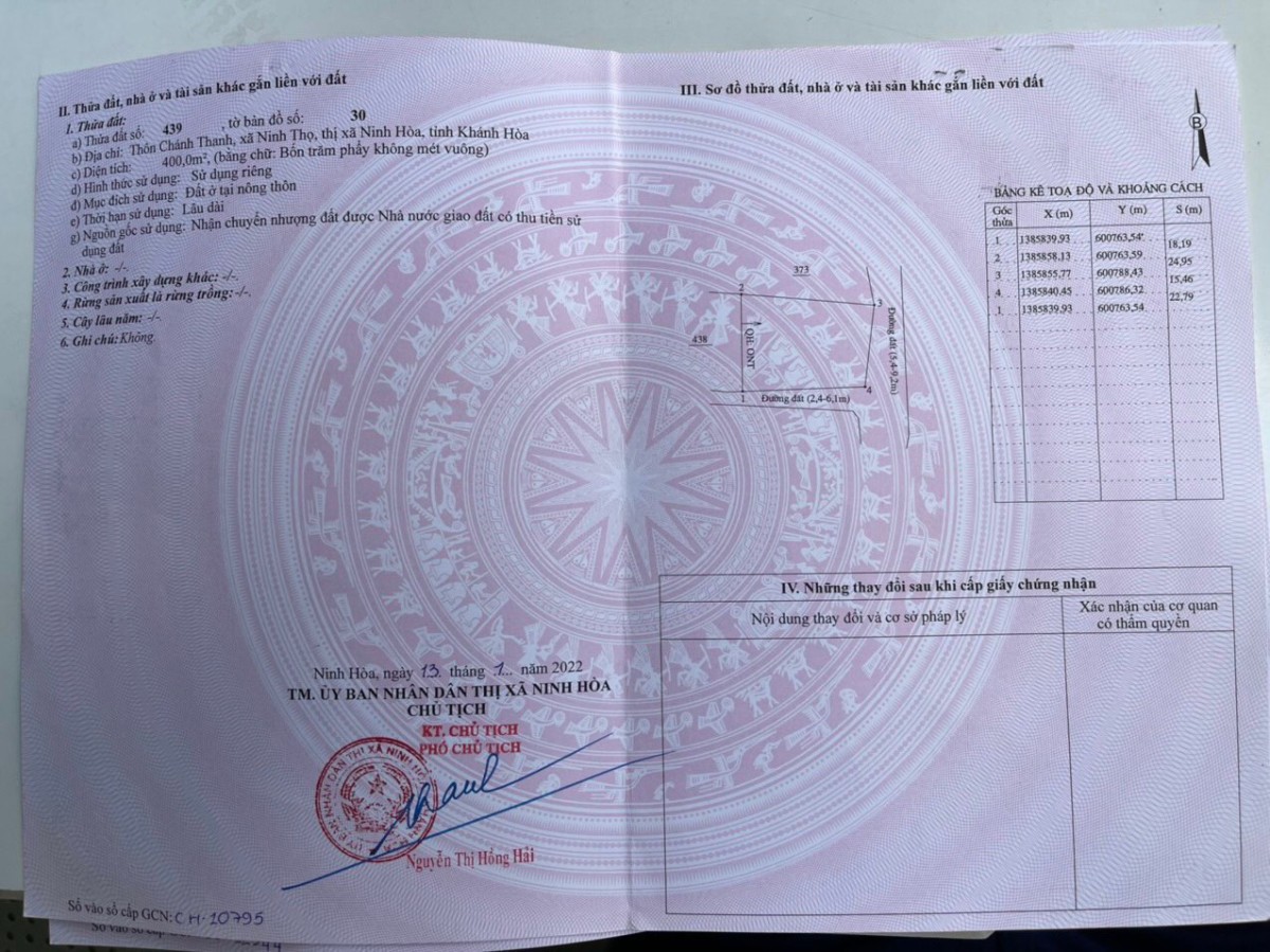 Bán đất thổ cư Chánh Thanh Ninh Thọ thị xã Ninh Hòa sổ sẵn trao tay