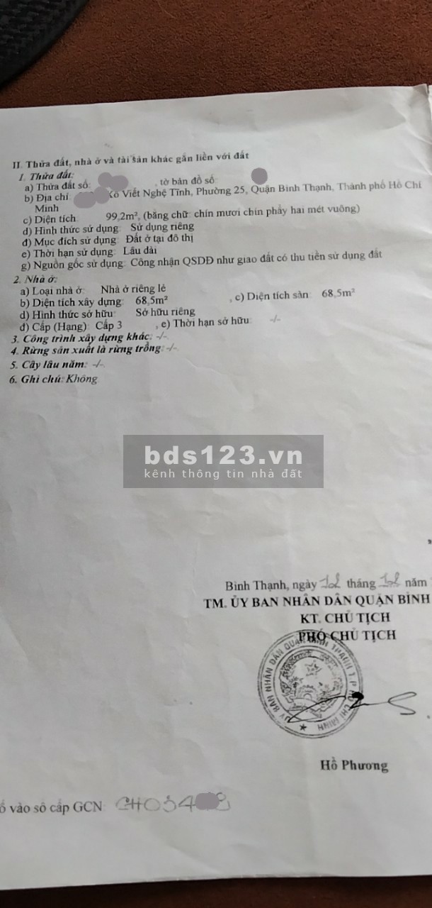 Bán nhà 1 sec Trệt lầu 150m Xô viết Nghệ tĩnh P25 Bình Thạnh Giá 9ty500