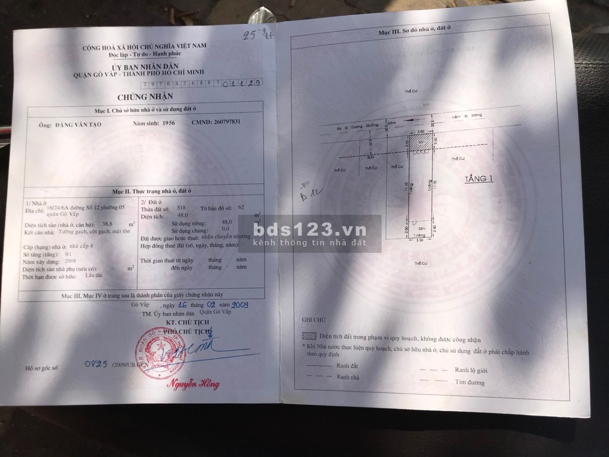Bán nhà hẻm xe hơi 5m gần Đại Học Văn Lang Gò Vấp lh 0383496097