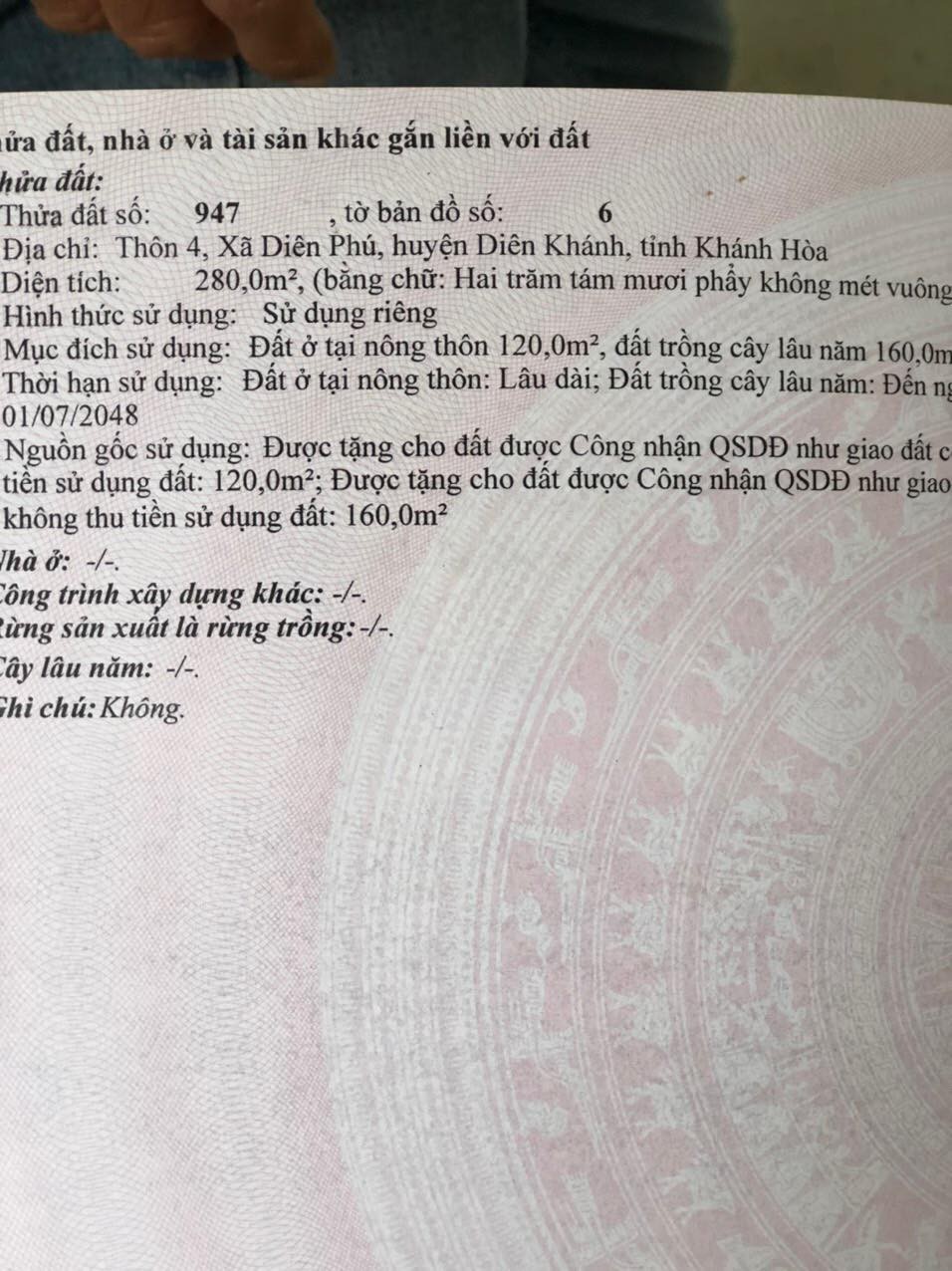 Bán lô đất Diên Phú -Diên Khánh giá rẽ nhất khu vực sát ql1a DT 12X23 lh e ngay 0362382209