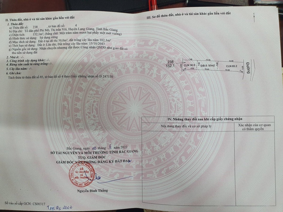 Chính chủ bán gấp lô đất tại Tổ dân phố Phi Mô thị trấn Vôi Lạng Giang Bắc Giang