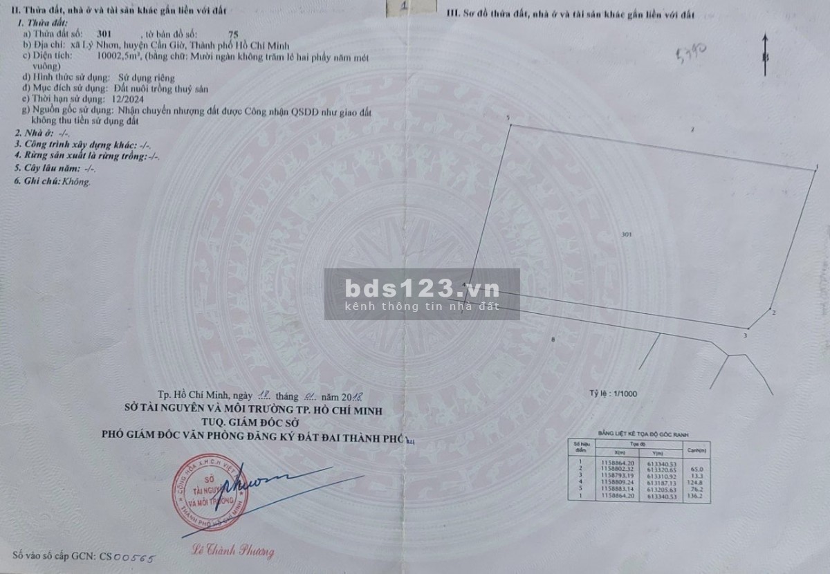 Chính chủ bán 21000m2 đất nuôi trồng thủy sản ở Huyện Cần Giờ lh 0369339168