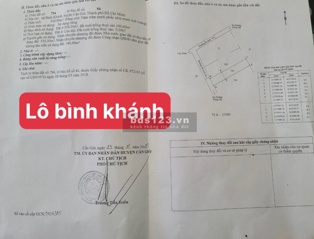 Chính chủ bán 21000m2 đất nuôi trồng thủy sản ở Huyện Cần Giờ lh 0369339168