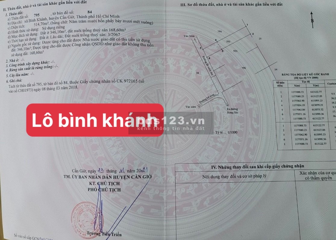 Chính chủ bán 21000m2 đất nuôi trồng thủy sản ở Huyện Cần Giờ lh 0369339168