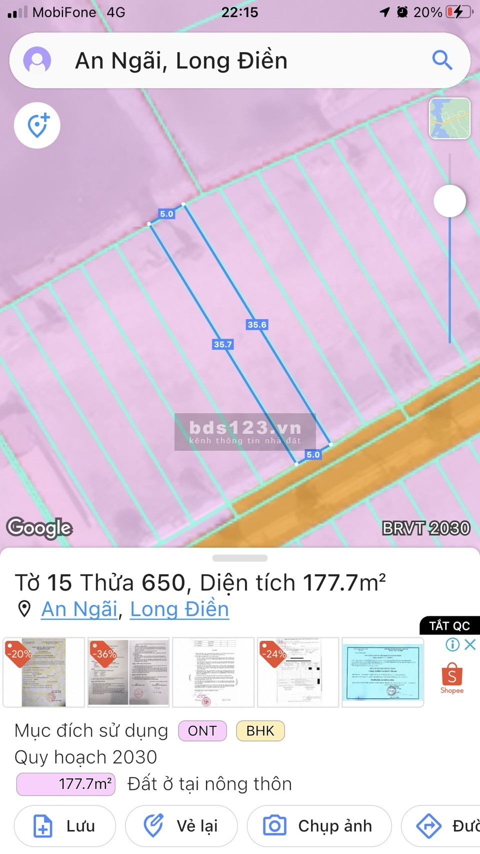 Đất nền An Ngãi TT Long Điền - Bà Rịa Vũng Tàu giá thương lượng, lh 0933220151