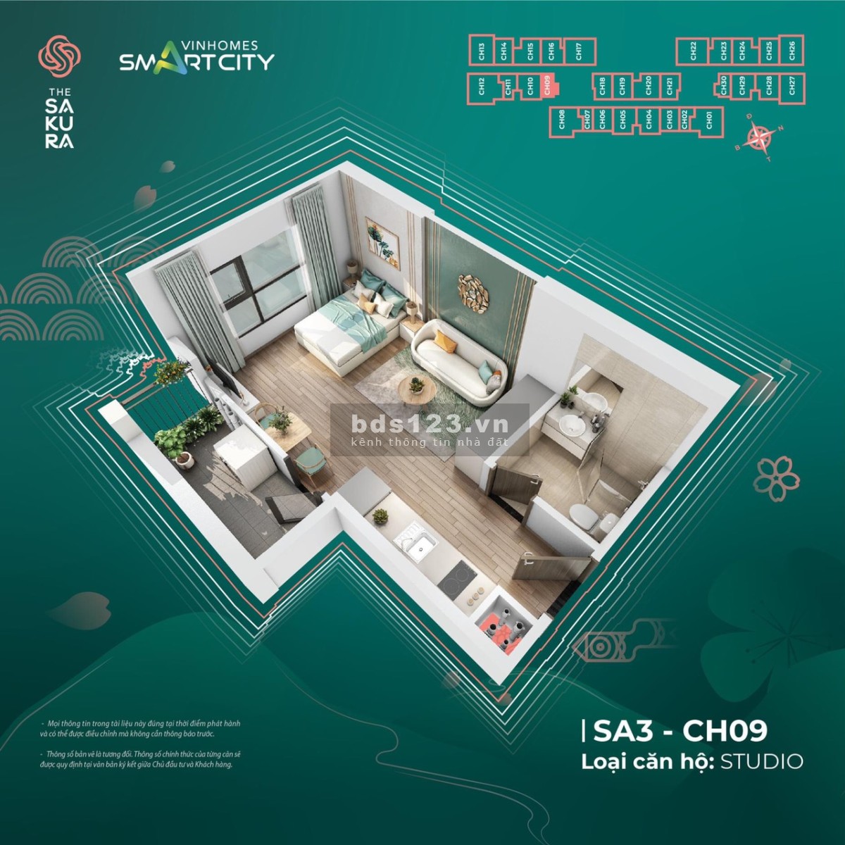 Bán gấp căn Studio SA3 view bể bơi, hồ cá coi Vinhomes Smart City