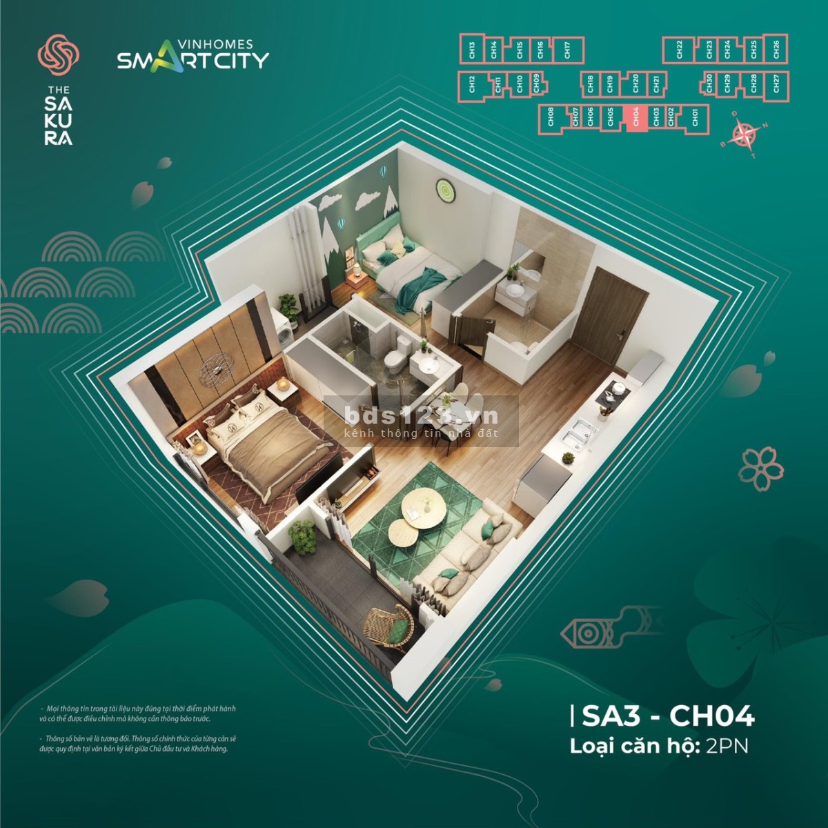 Bán căn hộ 2N2WC view nội khu, bể bơi, vườn hoa Nhật Bản Vinhomes Smart City giá 2.3 Tỷ