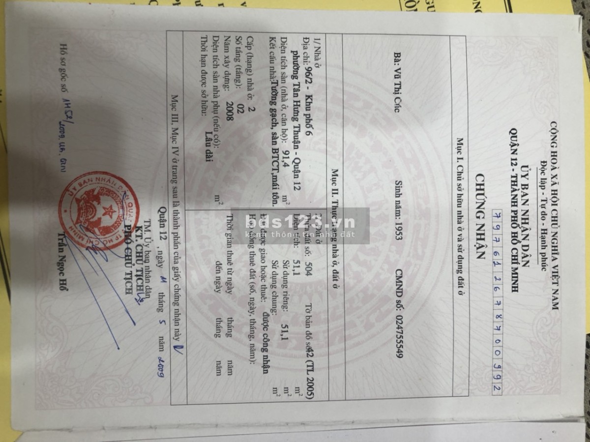 Chủ kẹt tiền kinh doanh cần bán gấp căn nhà Tân Hưng Thuận, Quận 12, HCM
