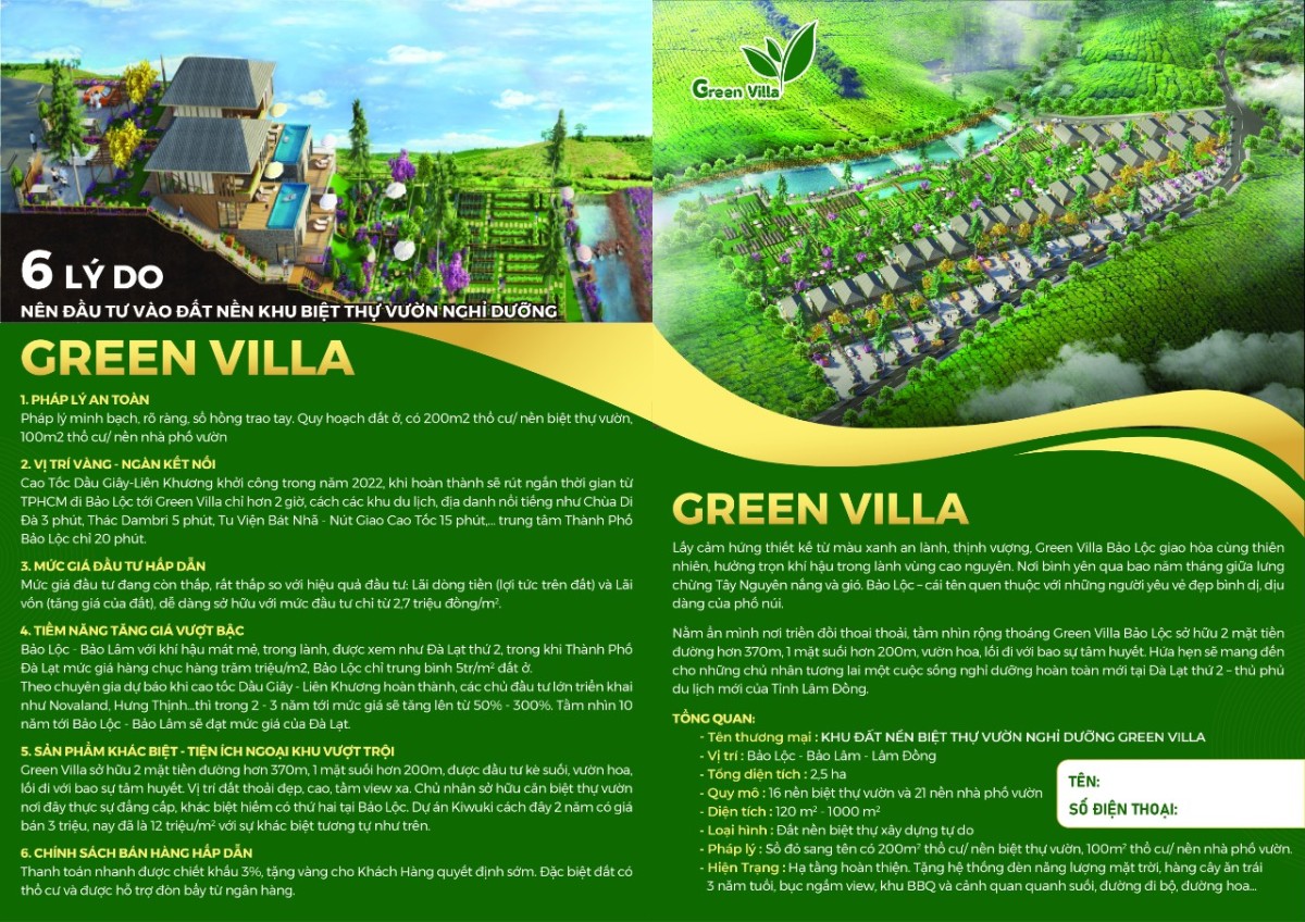 Cần bán nhanh hai khu Green Villa tại Bảo Lộc Lâm Đồng liên hệ 0914824903