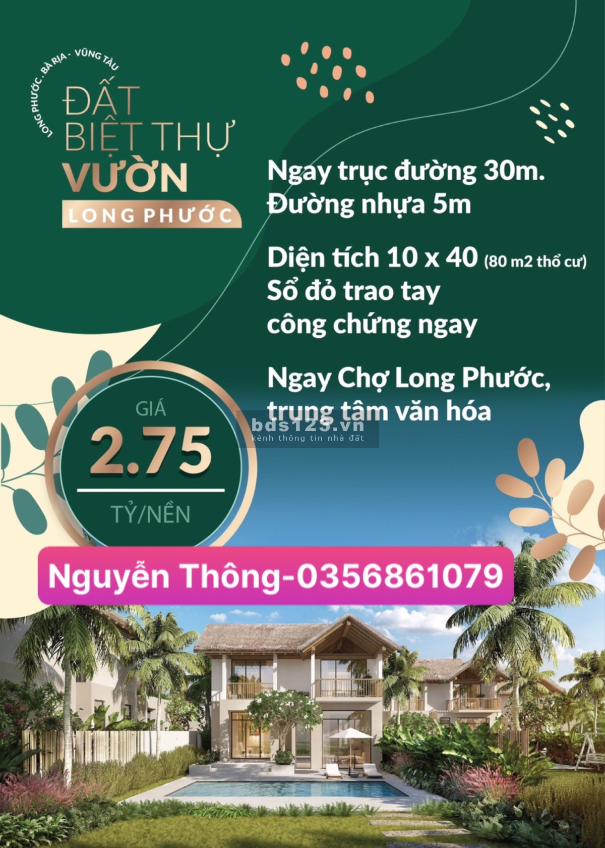 Đất biệt thự nhà vườn nghỉ dưỡng Long Phước TP Bà Rịa chỉ 6,5 triệu/m2