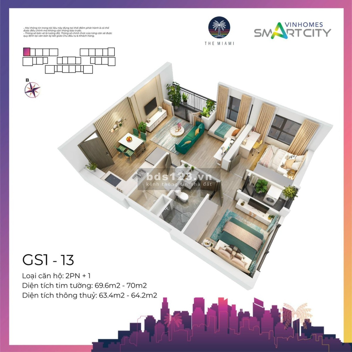 Bán căn hộ 2n+1 View thoáng Vinhomes Smart City vốn 900 triệu