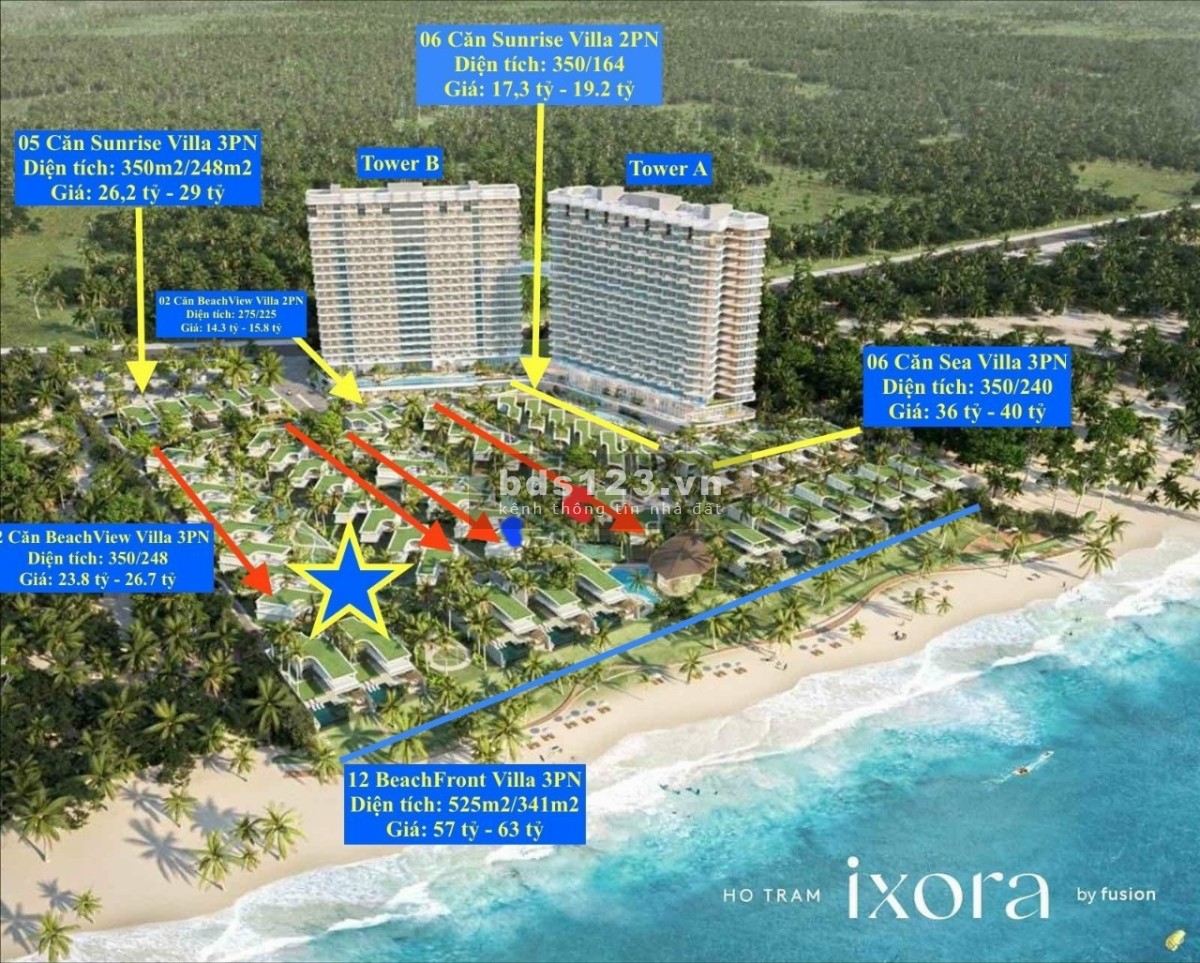 Biệt thự mặt biển tổ hợp nghĩ dưỡng 5* Ixora Hồ Tràm Strip, Golf, Casino, rừng và biển