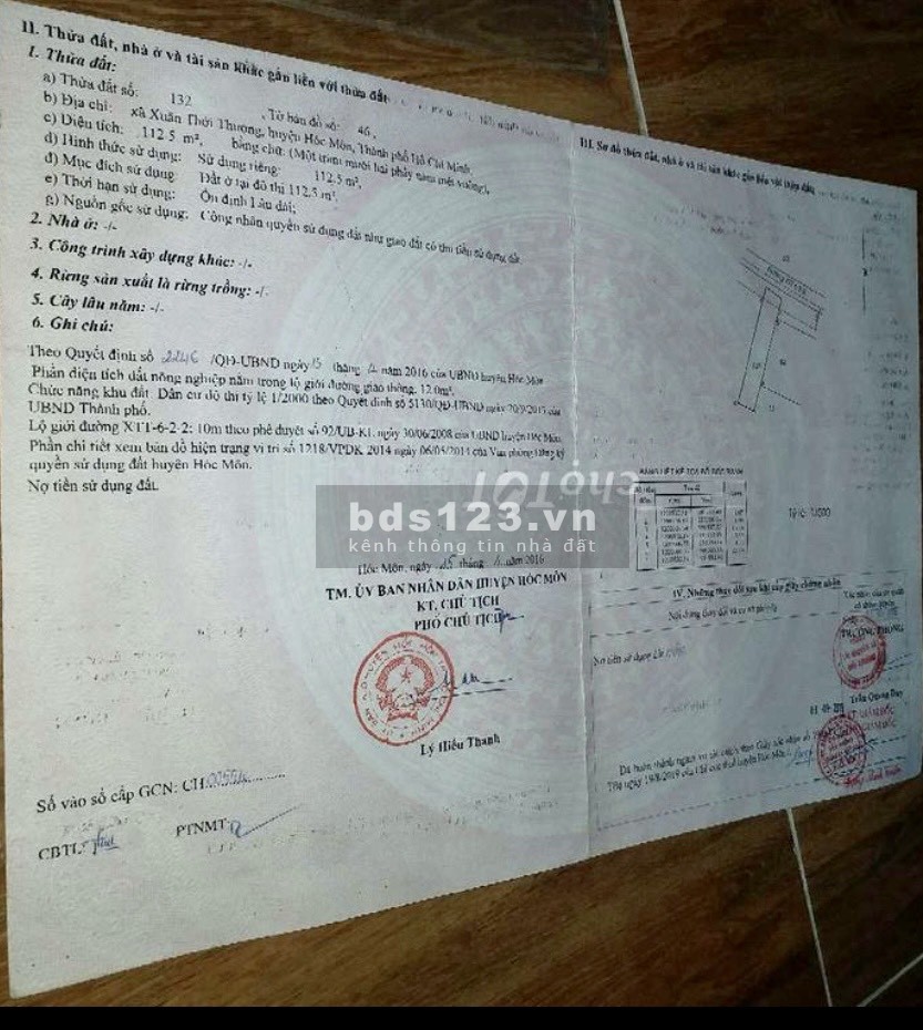 Bán đất thổ cư mặt tiền đường XTT622 vị trí rất đẹp chính chủ có sổ hồng