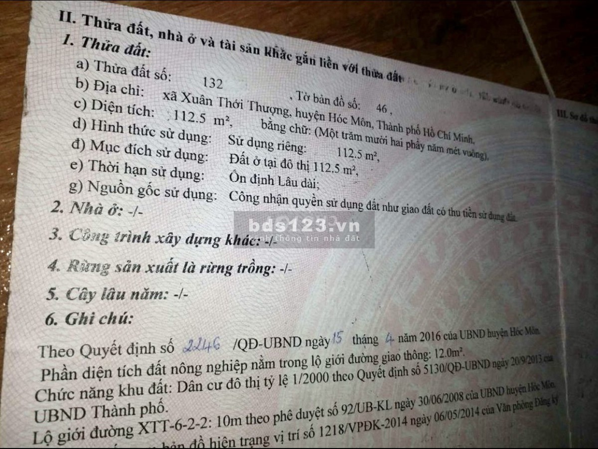 Bán đất thổ cư mặt tiền đường XTT622 vị trí rất đẹp chính chủ có sổ hồng