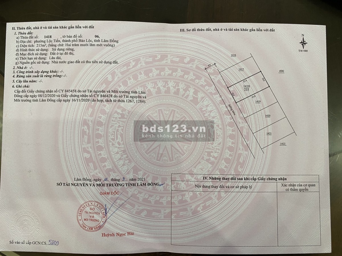 1,2 tỷ sở hữu lô đất 215m2 full thổ cư ngay trung tâm Tp Bảo Lộc