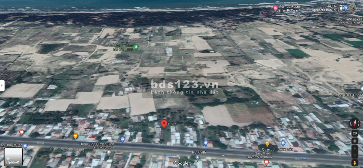 Đất thổ cư gần biển, SHR 116.3m2, Mặt tiền QL1A, ngay KDC Hòa Minh, 1,6 tỷ (còn TL)