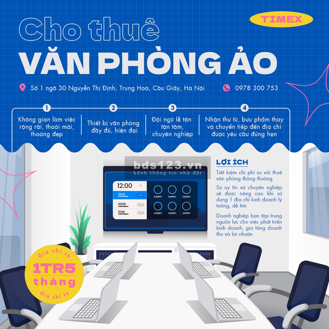 Cho thuê văn phòng ảo số 1 ngõ 30 phố Nguyễn Thị Định, phường Trung Hà, Cầu Giấy, Hà Nội