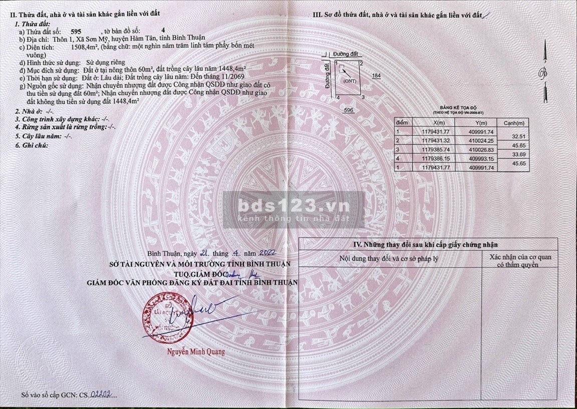 HOT: Cần bán lô đất 2 mặt tiền, thôn 1, xã Sơn Mỹ, huyện Hàm Tân, tỉnh Bình Thuận