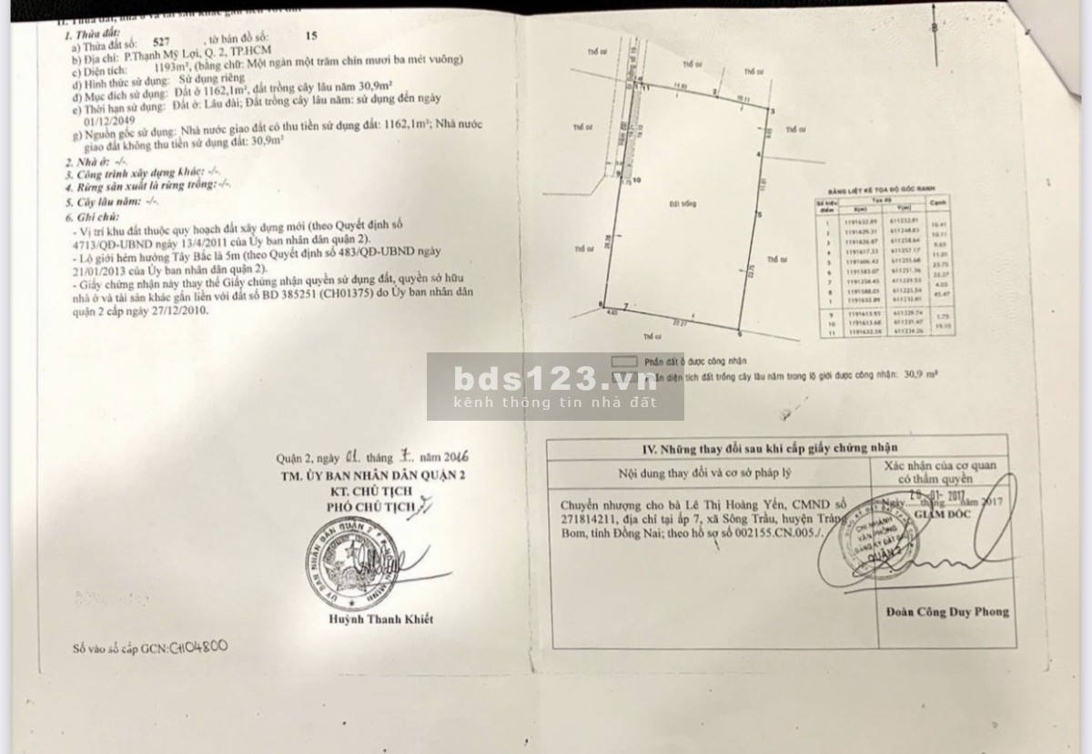 Bán đất Mặt Tiền đường nội bộ Đường Nguyễn Thị Định, Phường Thạnh Mỹ Lợi, Quận 2