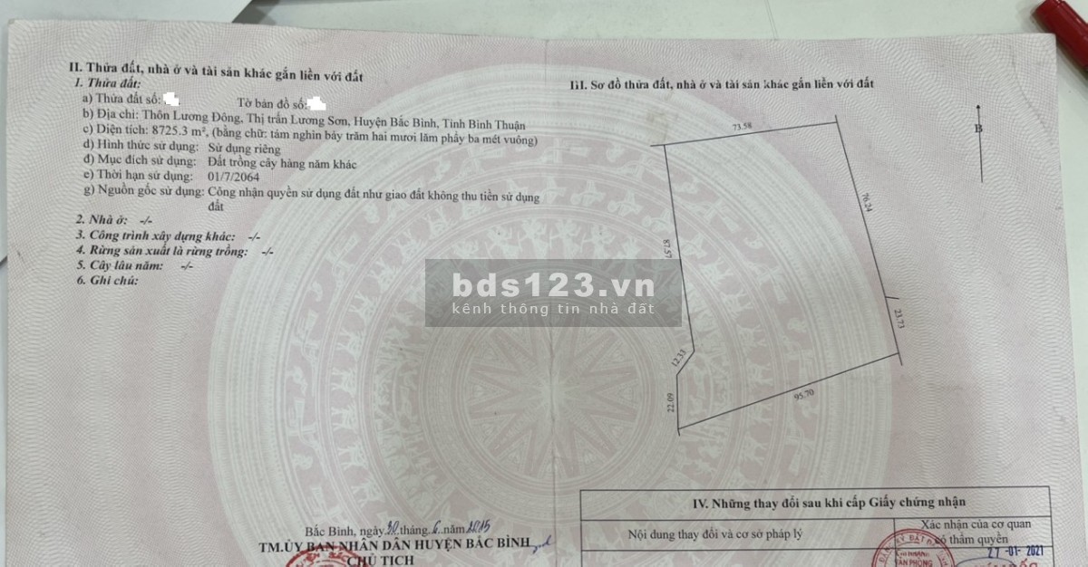 Đất TT Lương Sơn, cách KDC 600m, SHR 8725.3m2, đường đất ô tô vào tới nơi