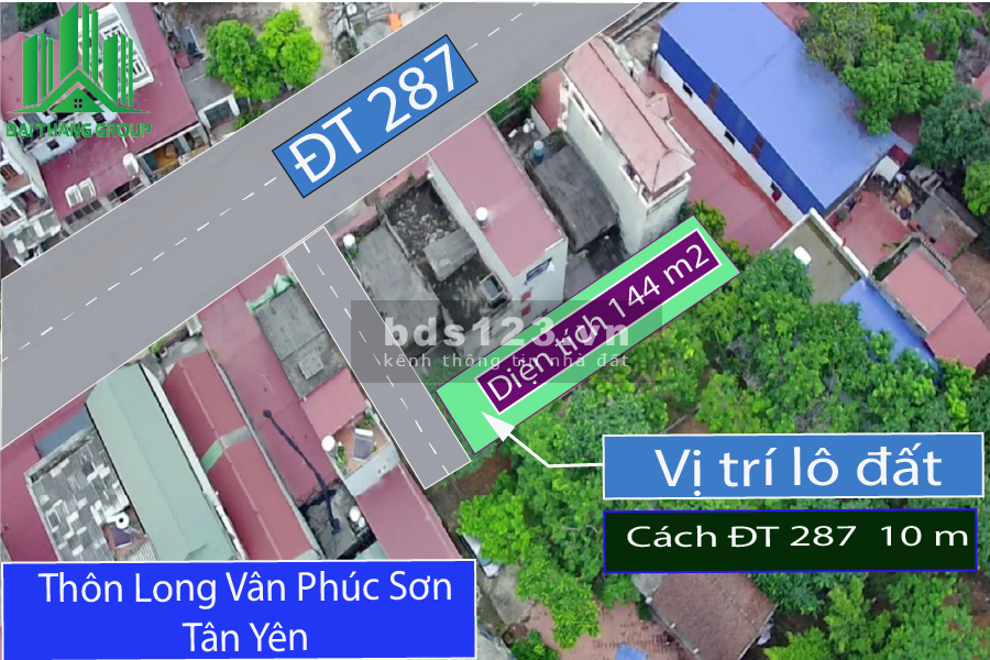 Lô đất DT 144 m2, mặt tiền 5 m, thôn Long Vân Phúc Sơn Tân Yên Bắc Giang