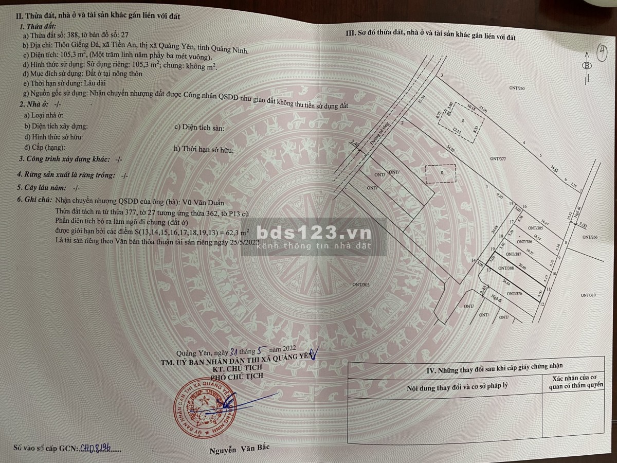 Chính chủ cần bán ô đất full xây dựng gần Bệnh viện Quảng Yên, giá đầu tư