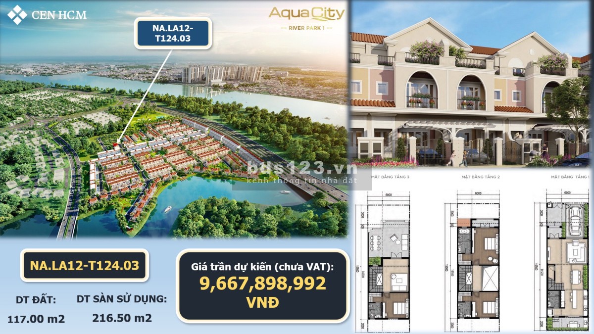 Căn giá tốt nhất giỏ hàng T124.03 nhà phố 1 trệt, 2 lầu Navaland Aqua City