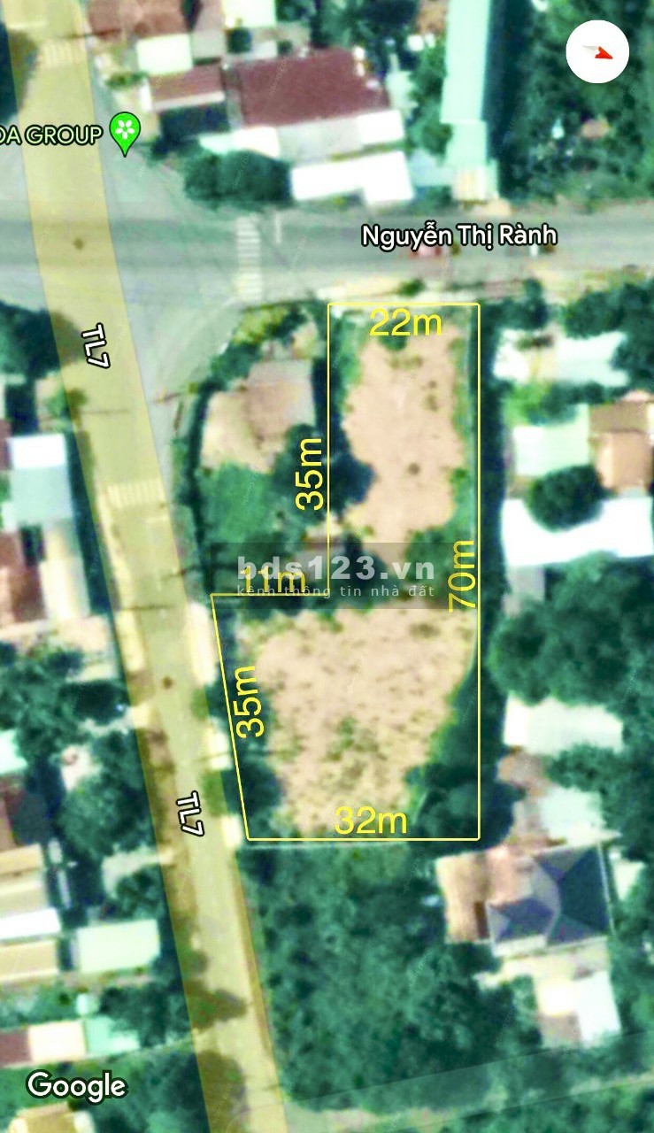 Củ Chi 2 mặt tiền Tỉnh Lộ 7 Nguyễn Thị Rành, dtsd 35x70m dtsd 2473m2, giá chỉ 30 tỷ