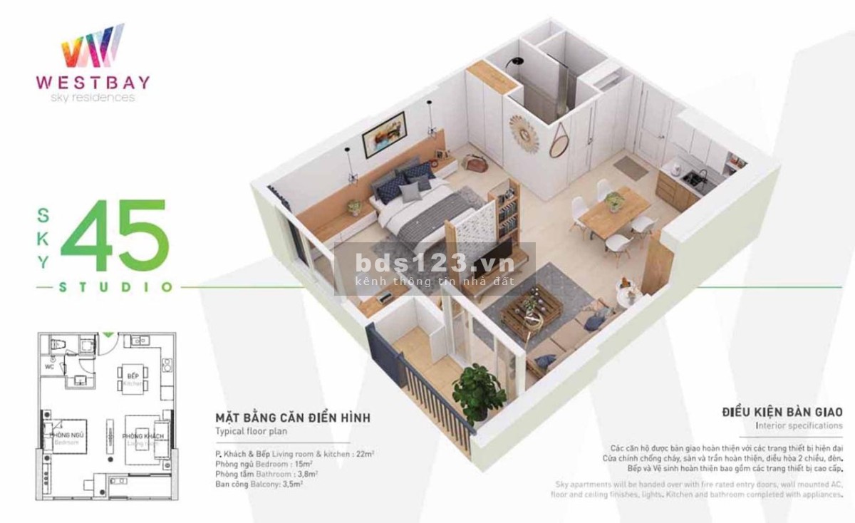 Bán căn hộ 45m đủ đồ tòa Westbay giá 1,3 tỷ bao phí liên hệ em Thắng 0867966695