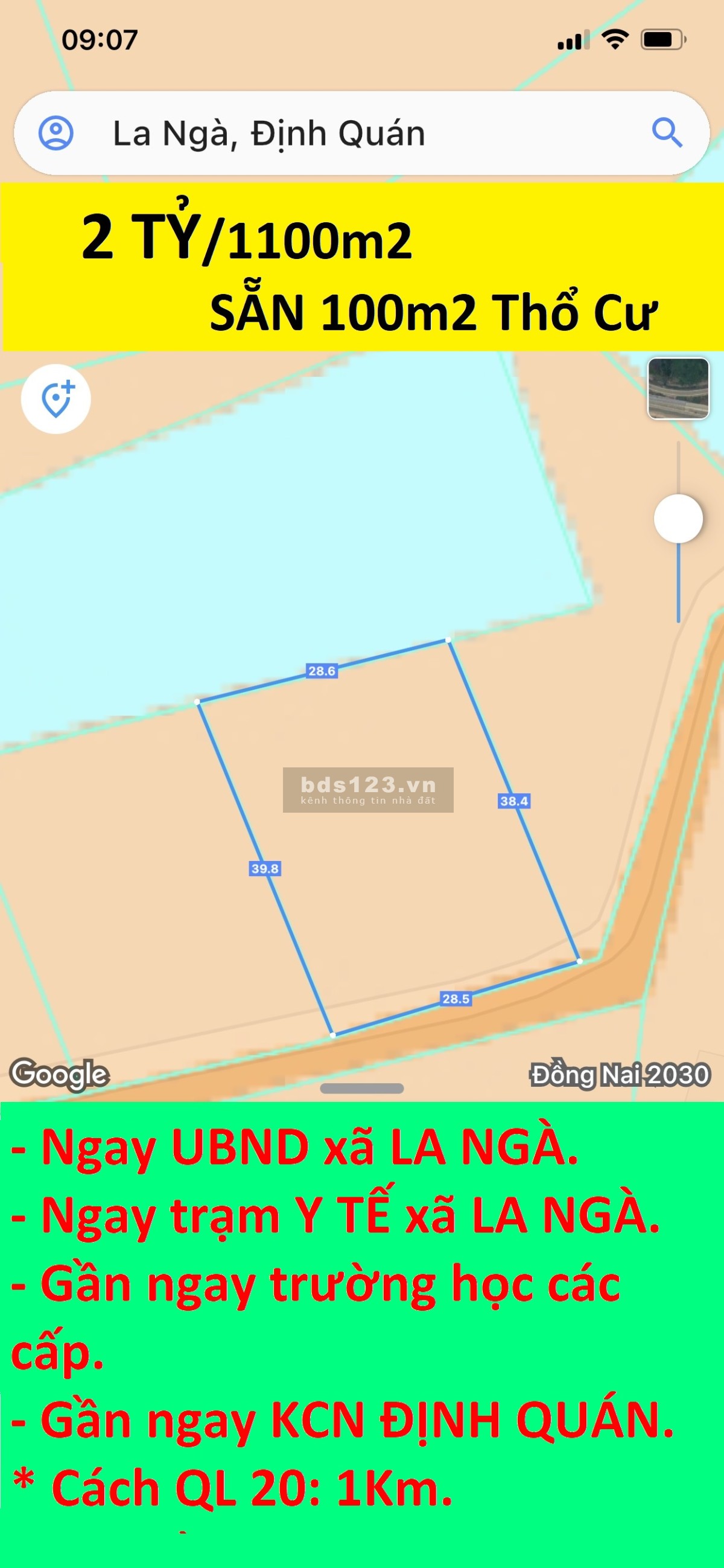 Đất vườn ĐẦU TƯ ngay UBND xã La Ngà, Định Quán, Đồng Nai, *2 tỷ/1.100m2- sẵn 100m2 thổ cư*, đg BT 5M