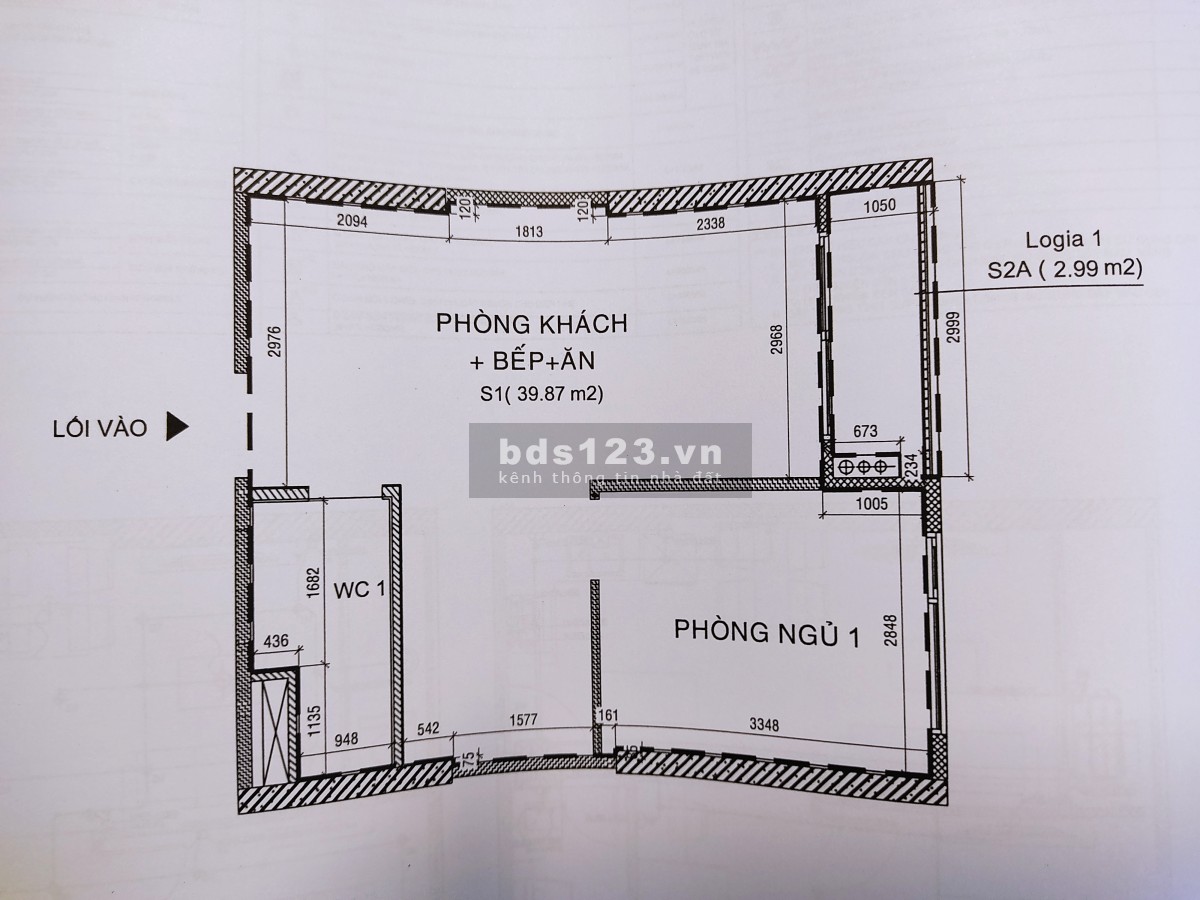 Căn 09, tầng cao, S2.05 khu Rainbow, 47m2, 1 pn +1