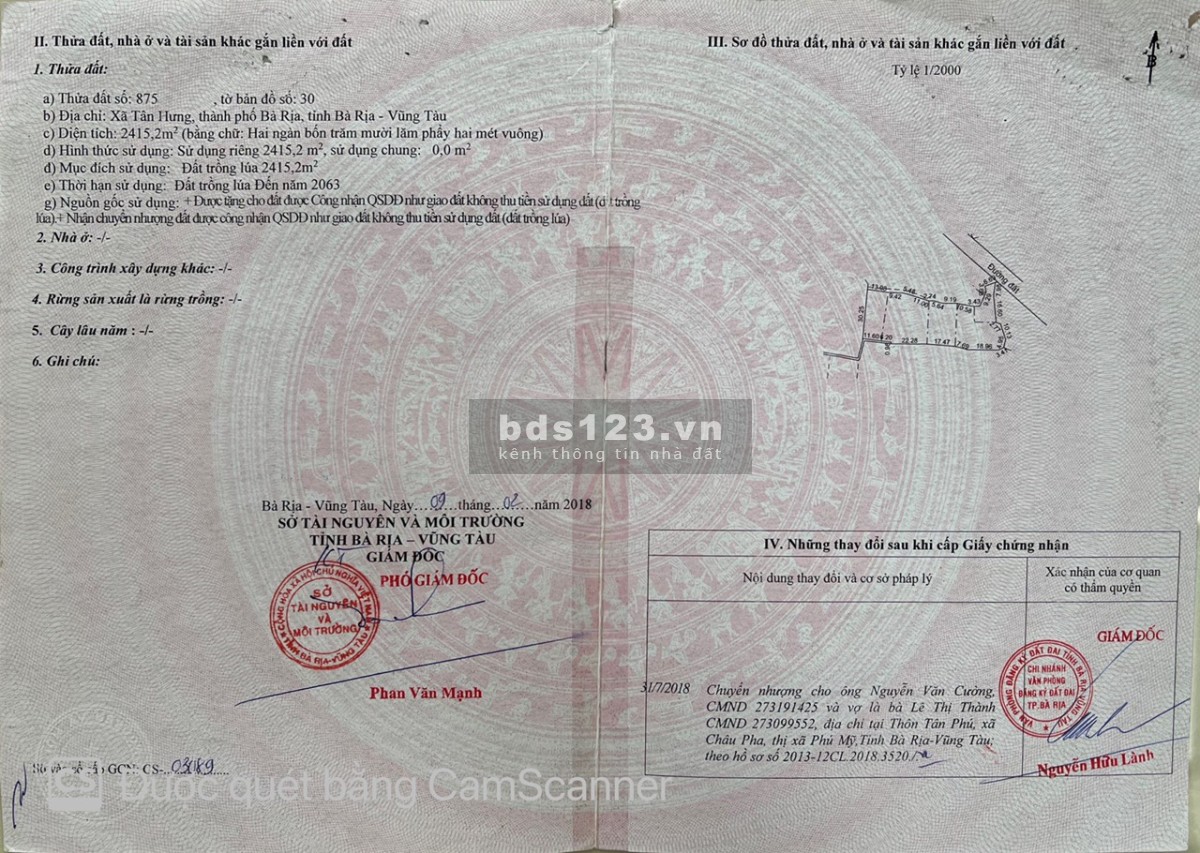 Chuyển nhượng Dự án đất cá nhân phân lô tách thửa có 2 Sổ có tổng diện tích: 13.016 m2