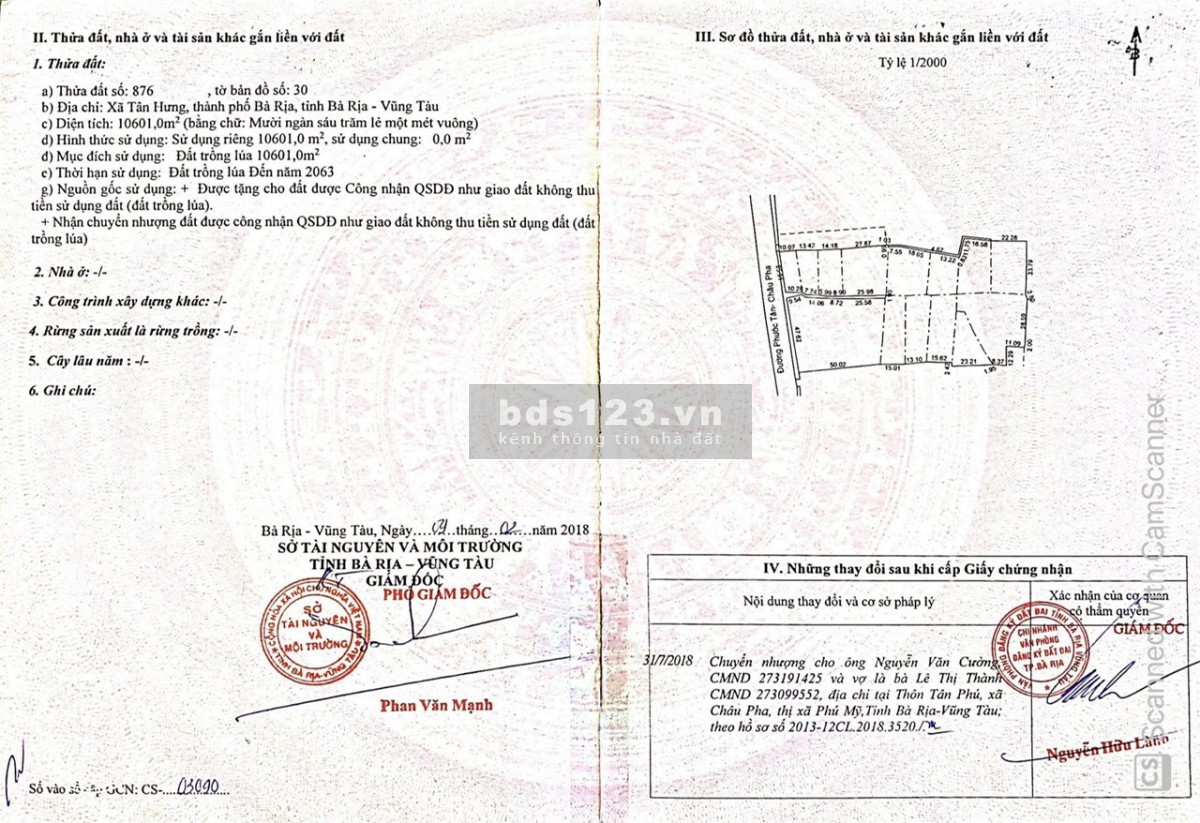 Chuyển nhượng Dự án đất cá nhân phân lô tách thửa có 2 Sổ có tổng diện tích: 13.016 m2