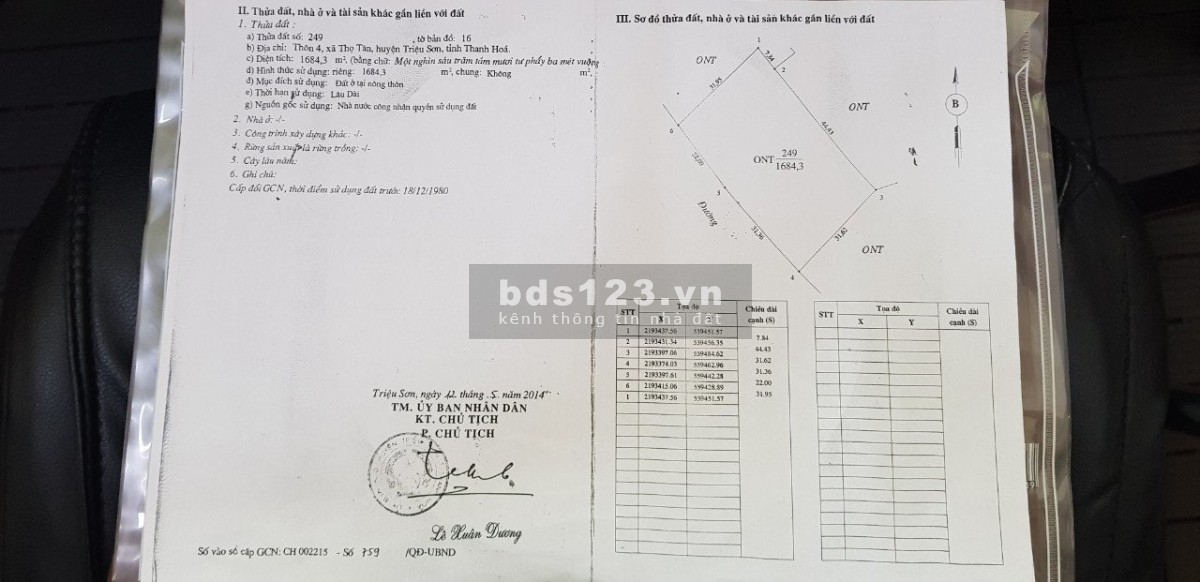 Bán mảnh đất đẹp tại Thọ Tân, Triệu Sơn, Thanh Hóa sổ chính chủ
