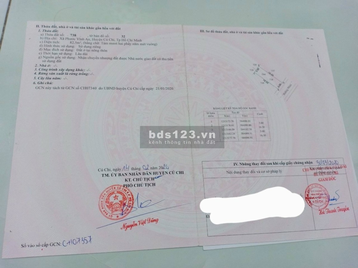 Đất đường 409 Phước Vĩnh An Củ Chi giá 1,8tỷ/83m2 SHR gần trường học