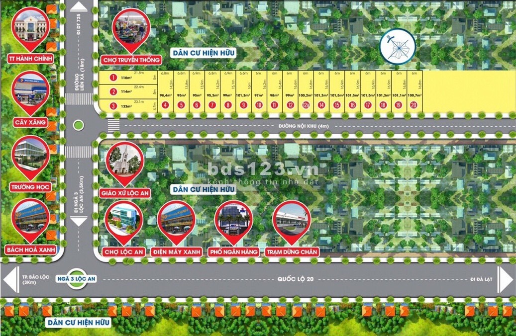 Bấn đất nền Lộc An 95m2 thổ cư SHR giá 1,1 tỷ, mặt tiền đường Liên Xã