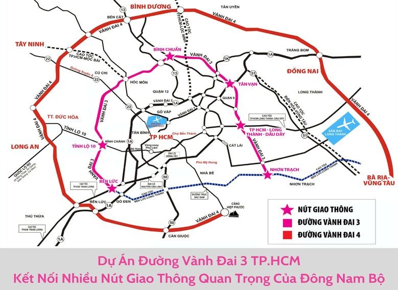 Dự án đường vành đai 3 TPHCM kết nối nhiều nút giao thông quan trọng của Đông Nam Bộ
